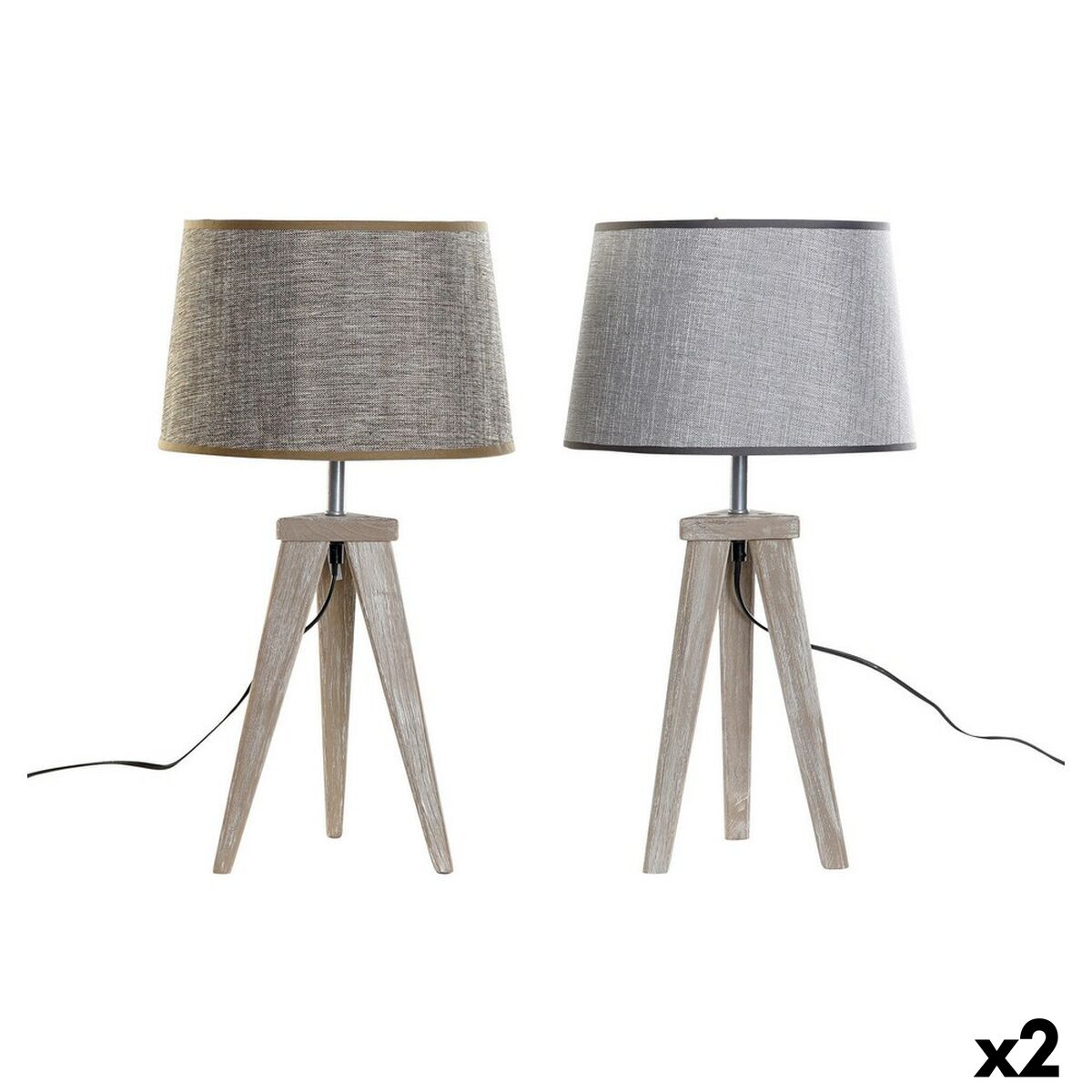 Lâmpada de mesa DKD Home Decor Folha Cinzento Castanho Linho 250 V 60 W Pinheiro (30 x 30 x 57.5 cm) (2 pcs)