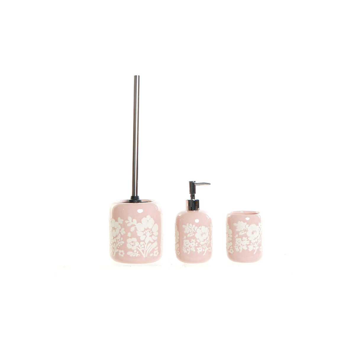 Conjunto de Banho DKD Home Decor 8 x 8 x 17,5 cm Cerâmica Cor de Rosa Branco