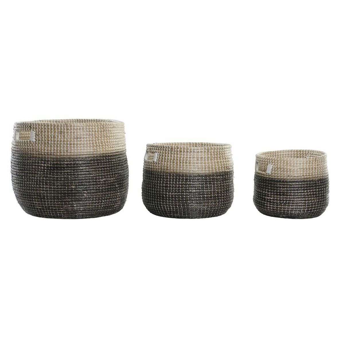 Conjunto de Cestas DKD Home Decor Cinzento Natural Zostera marina (3 Peças)