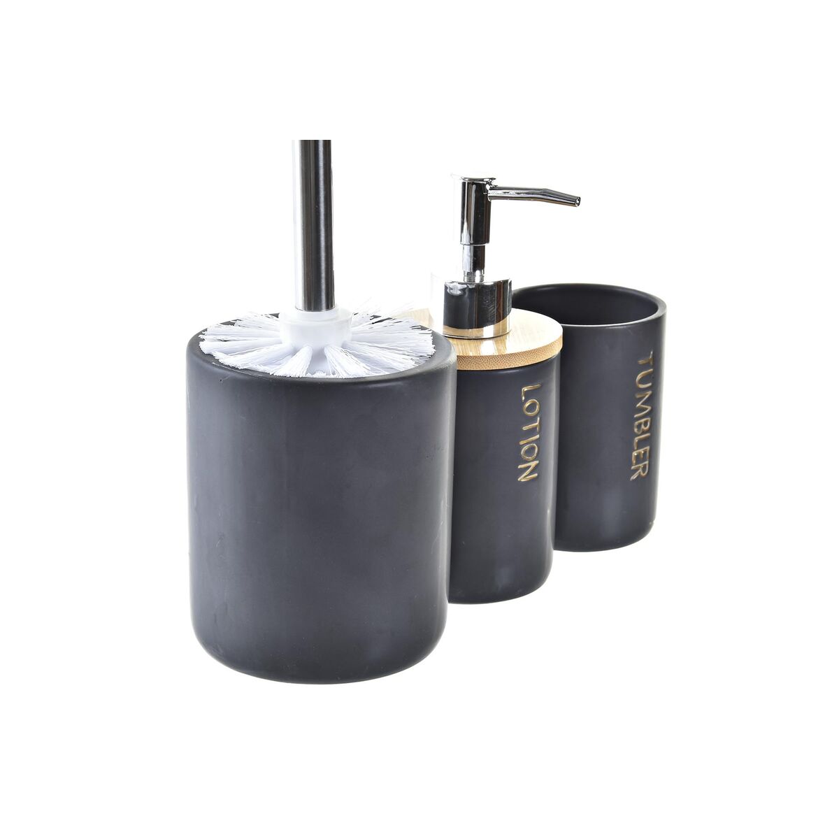 Conjunto de Banho DKD Home Decor Preto Natural Bambu Dolomite 10,2 x 10,2 x 37,5 cm (3 Peças)
