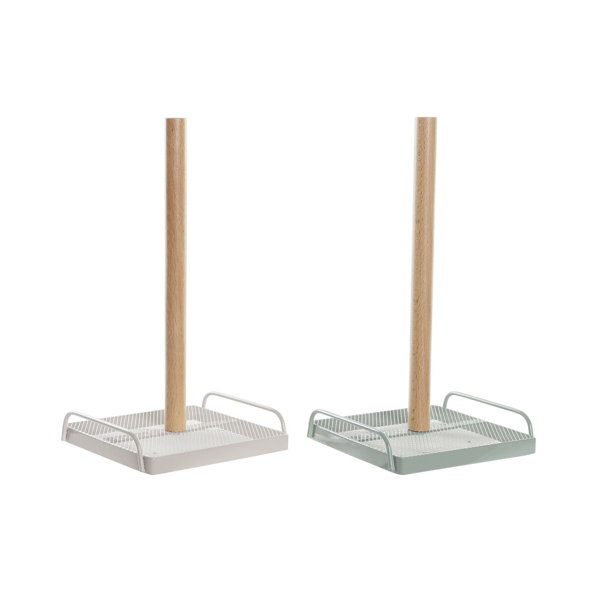 Suporte para Rolos de Papel de Cozinha DKD Home Decor Bege Metal Menta Pinheiro (16 x 15 x 29,5 cm) (2 Unidades)