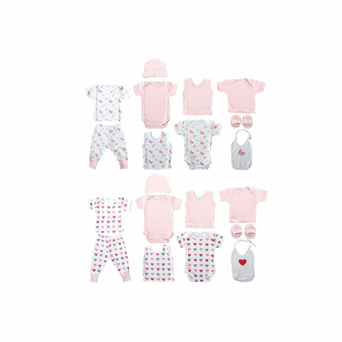 Conjunto de Vestuário DKD Home Decor Branco Cor de Rosa (2 Unidades) Algodão 0-6 Meses