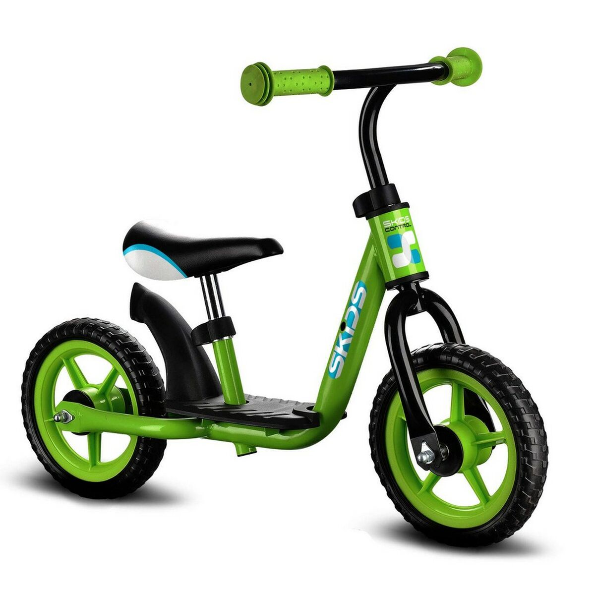 Bicicleta Infantil Skids Control Verde Aço Repousa pés