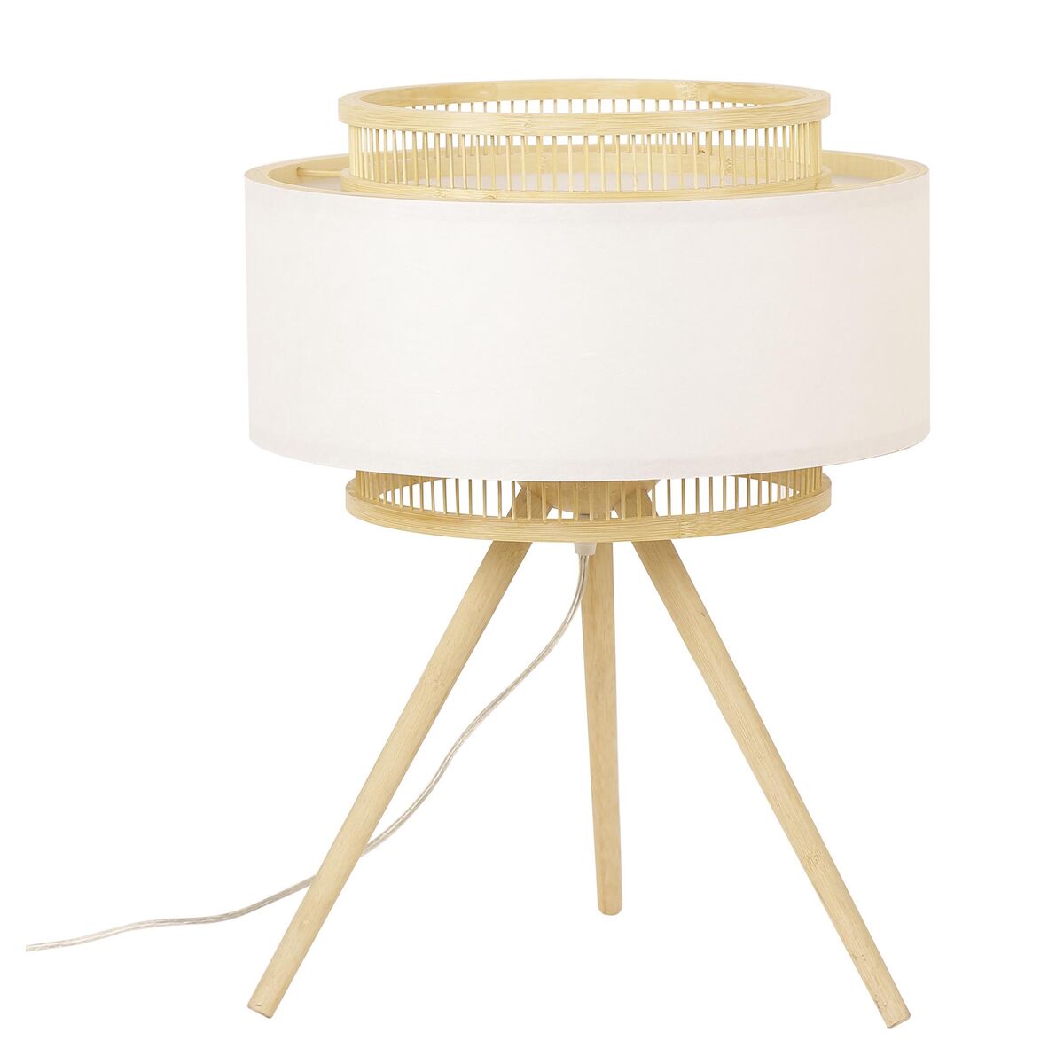 Lâmpada de mesa DKD Home Decor Castanho Poliéster Branco Bambu (36 x 36 x 48 cm)