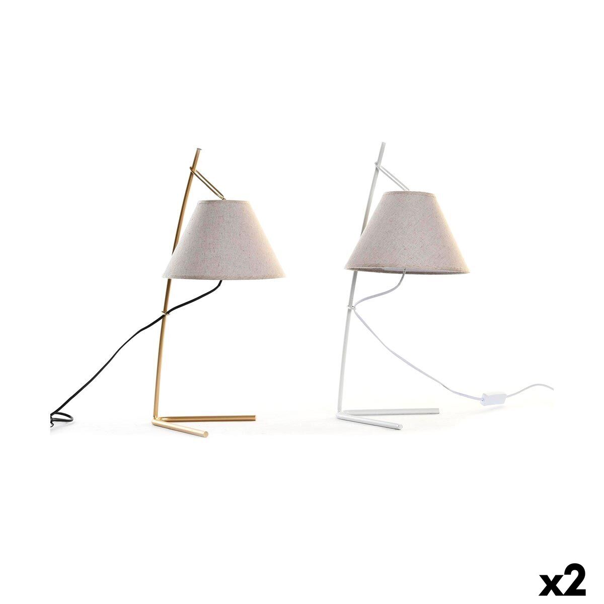 Lâmpada de mesa DKD Home Decor Dourado Metal Linho Branco 50 W Moderno (25 x 31 x 57 cm) (2 Unidades)
