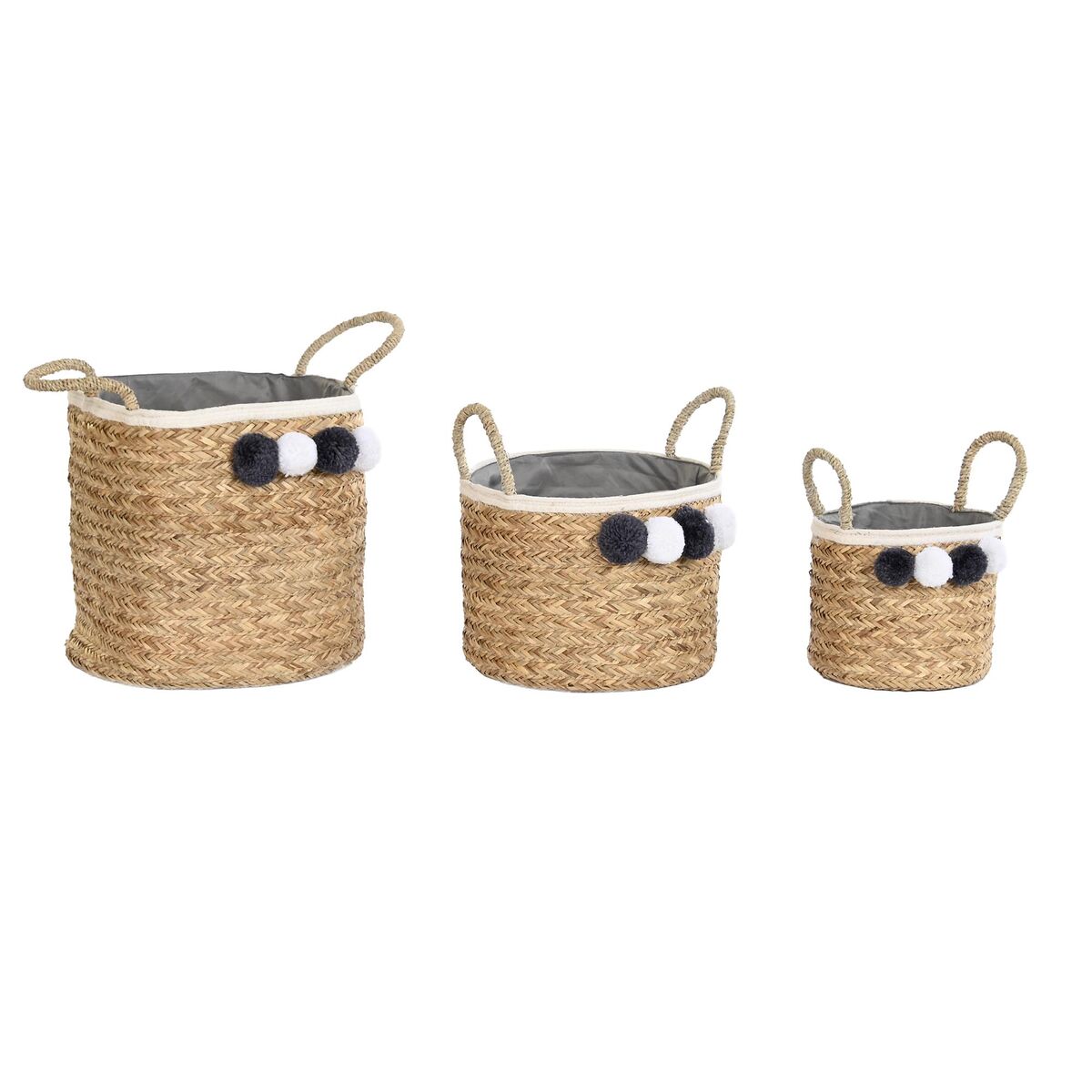 Conjunto de Cestas DKD Home Decor Fibra natural Pompons 40 x 40 x 35 cm 41 x 37 x 36 cm