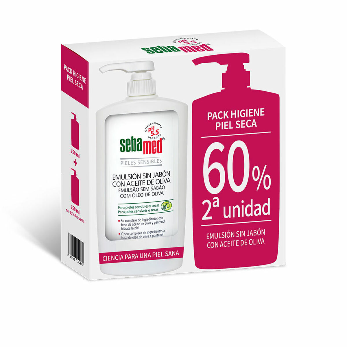 Gel de Duche Sem Sabão Sebamed Emulsión Sin Jabón 750 ml Pele Seca Azeite 2 Unidades