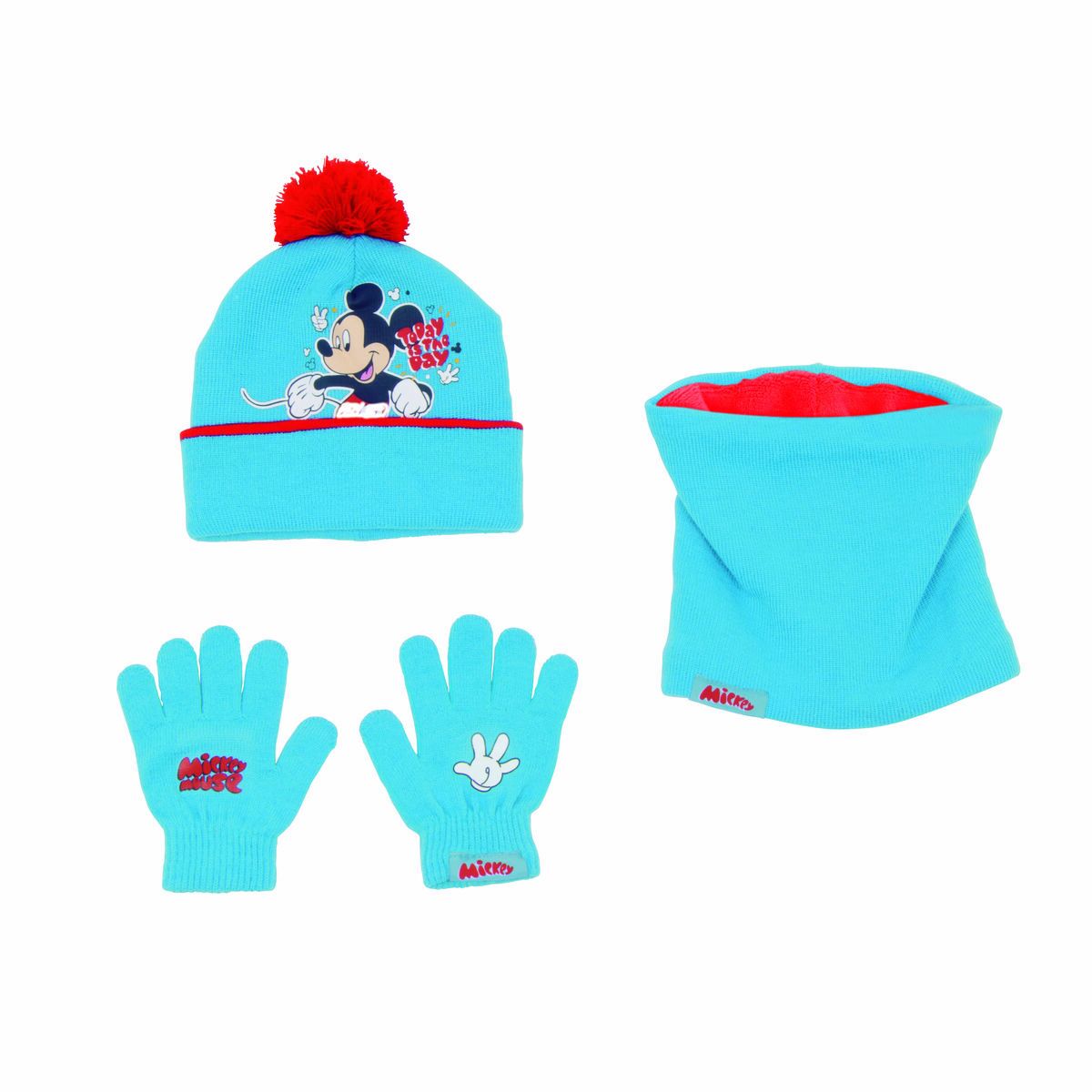 Gorro, Luvas e Gola Mickey Mouse Happy smiles Azul Vermelho