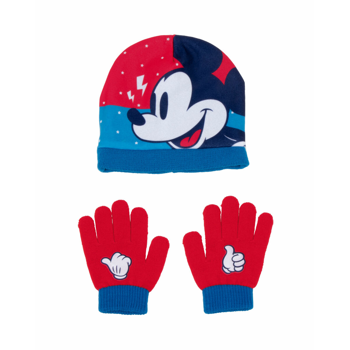 Gorro e Luvas Mickey Mouse Happy smiles Azul Vermelho
