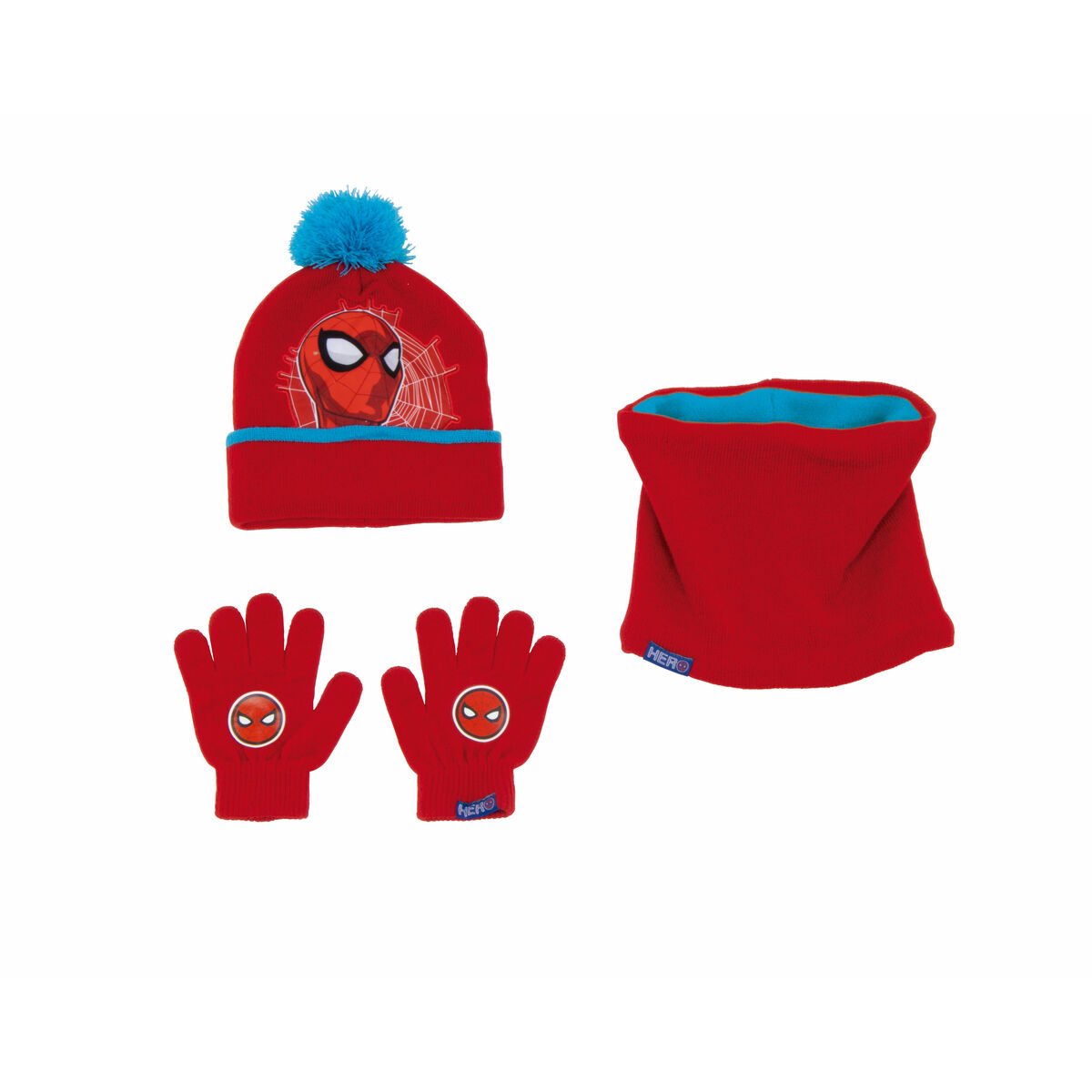 Gorro, Luvas e Gola Spider-Man Great power Azul Vermelho