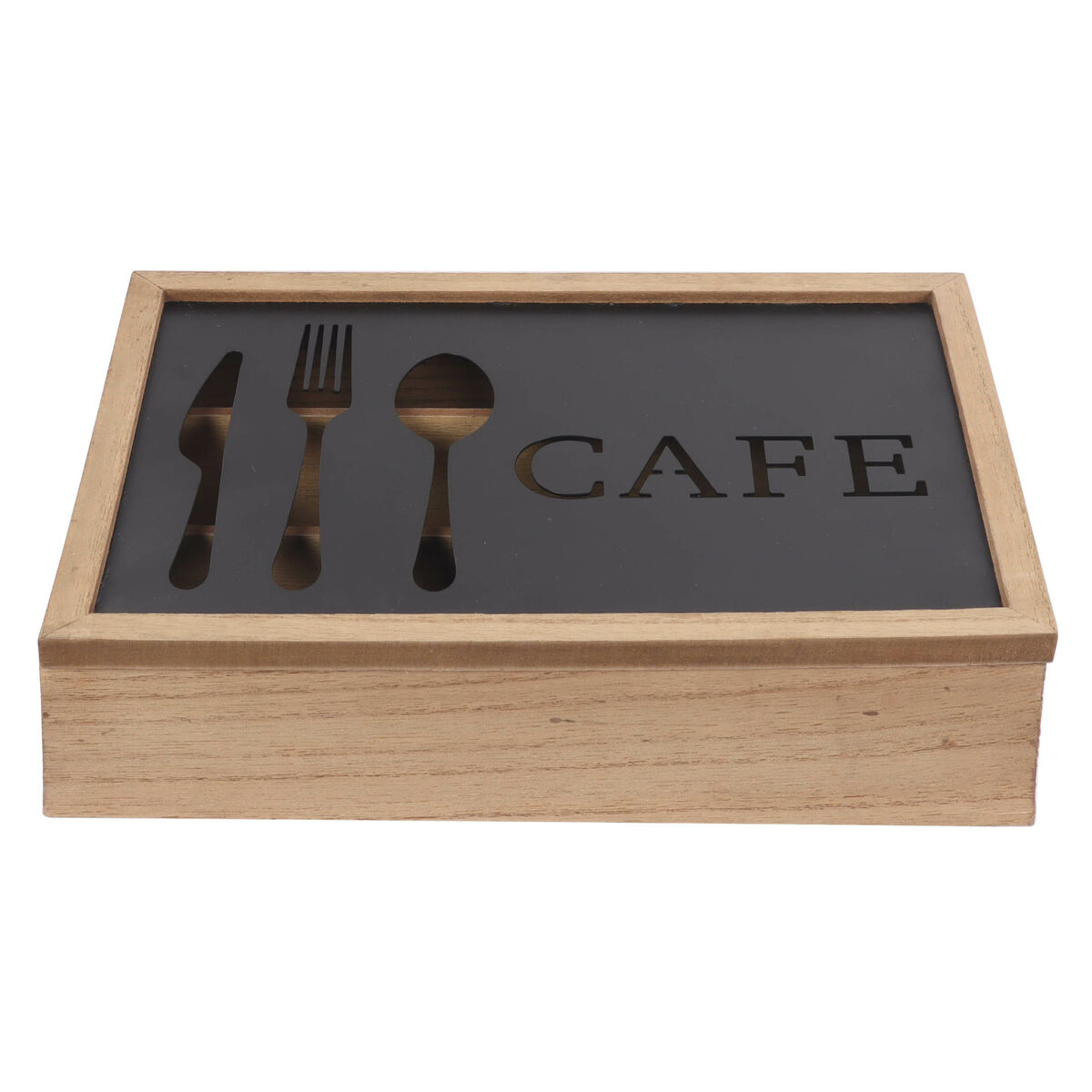 Organizador de Talheres DKD Home Decor Castanho Preto Metal Madeira MDF Vintage 25 x 18 x 6 cm