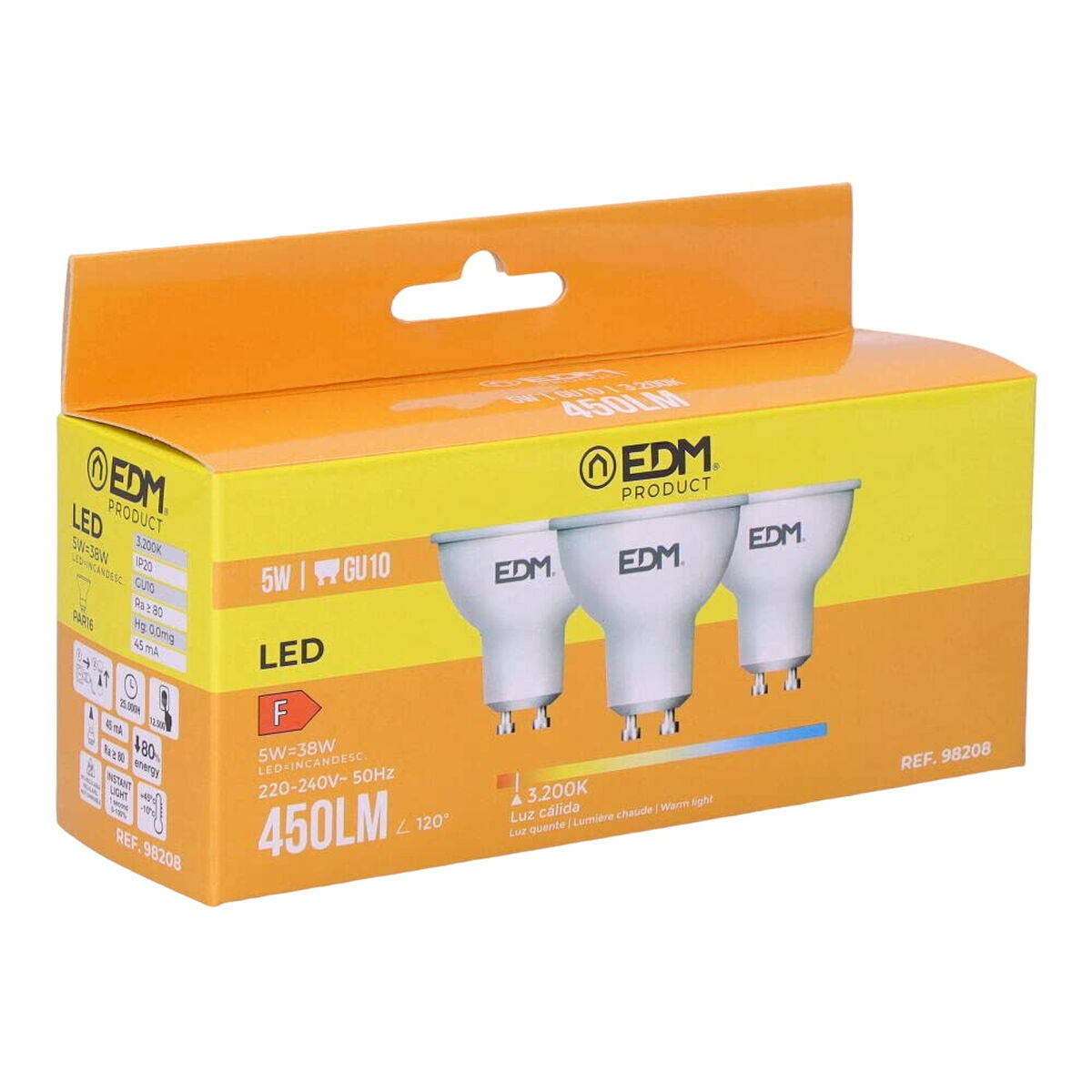 Pack de 3 lâmpadas LED EDM 98208 F 5 W 45 W GU10 450 lm Ø 5 x 5,5 cm (3200 K)