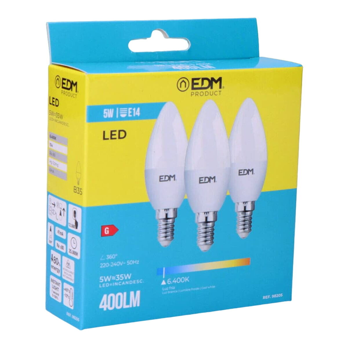 Pack de 3 lâmpadas LED EDM 98205 G 35 W 5 W 50 W E14 400 lm Ø 3,6 x 10 cm (6400 K)