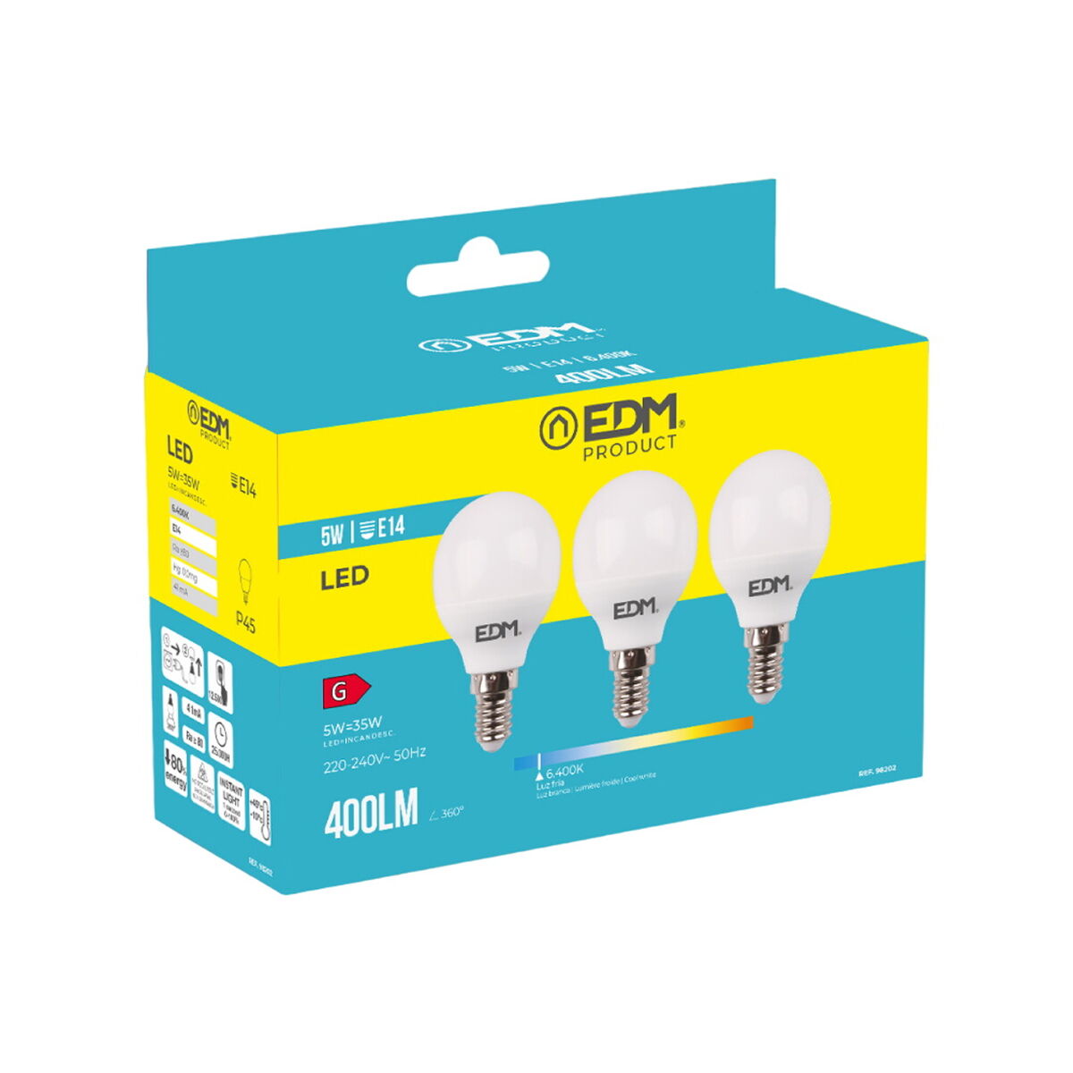Pack de 3 lâmpadas LED EDM 98202 G 35 W 5 W 50 W E14 400 lm Ø 4,5 x 8 cm (6400 K)