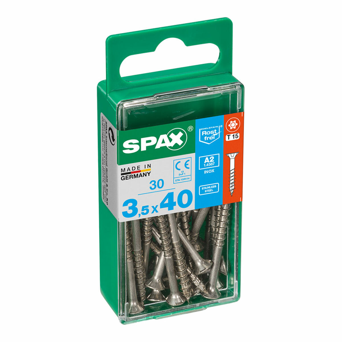 Caixa de parafusos SPAX 4197000350401 Parafuso de madeira Cabeça plana (3,5 x 40 mm)