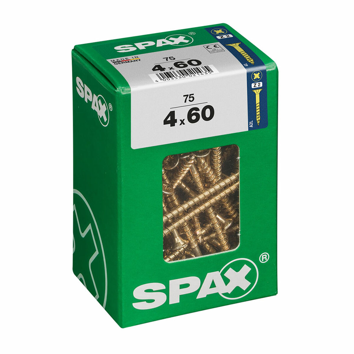 Caixa de parafusos SPAX Parafuso de madeira Cabeça plana (4 x 60 mm) (4,0 x 60 mm)