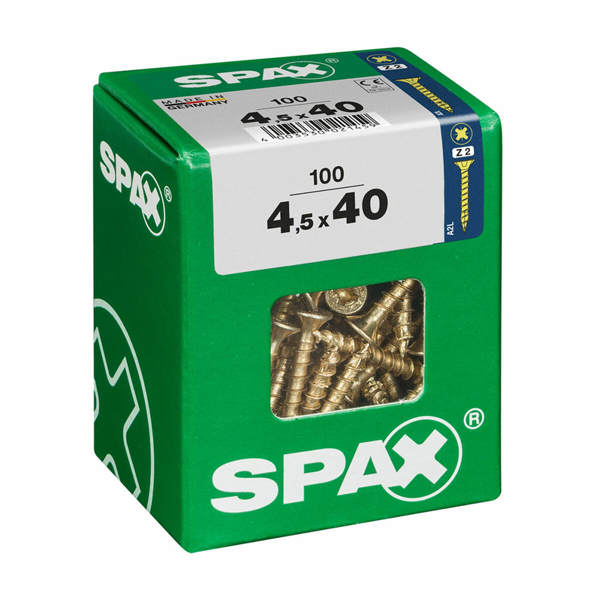 Caixa de parafusos SPAX Parafuso de madeira Cabeça plana (4,5 x 40 mm)