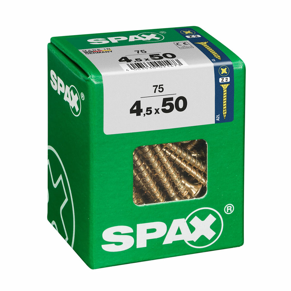 Caixa de parafusos SPAX Parafuso de madeira Cabeça plana (4,5 x 50 mm)