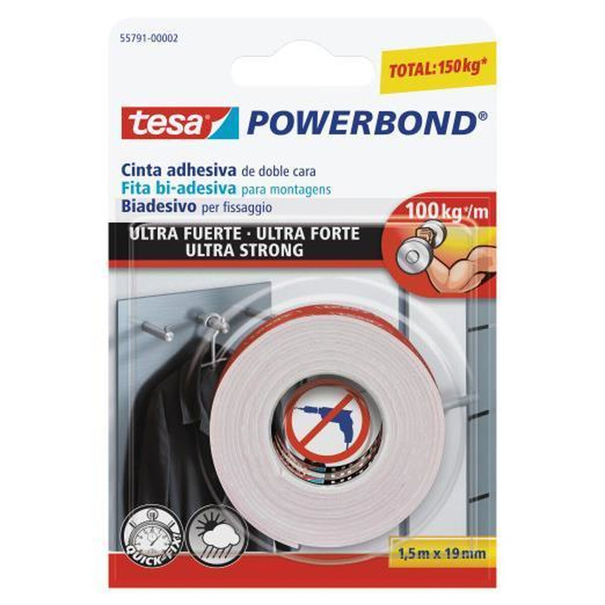 Fita Adesiva TESA Powerbond Ultra Strong 1,5 m x 19 mm Branco
