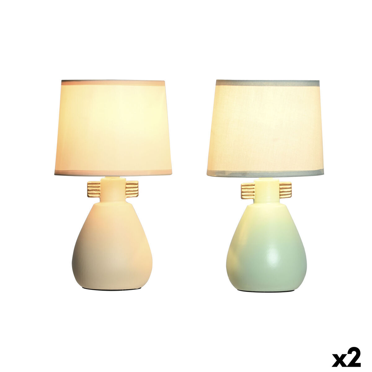 Lâmpada de mesa DKD Home Decor Tecido Poliéster Verde Creme Grés 220 V 40 W (2 Unidades) (16 x 16 x 27 cm)