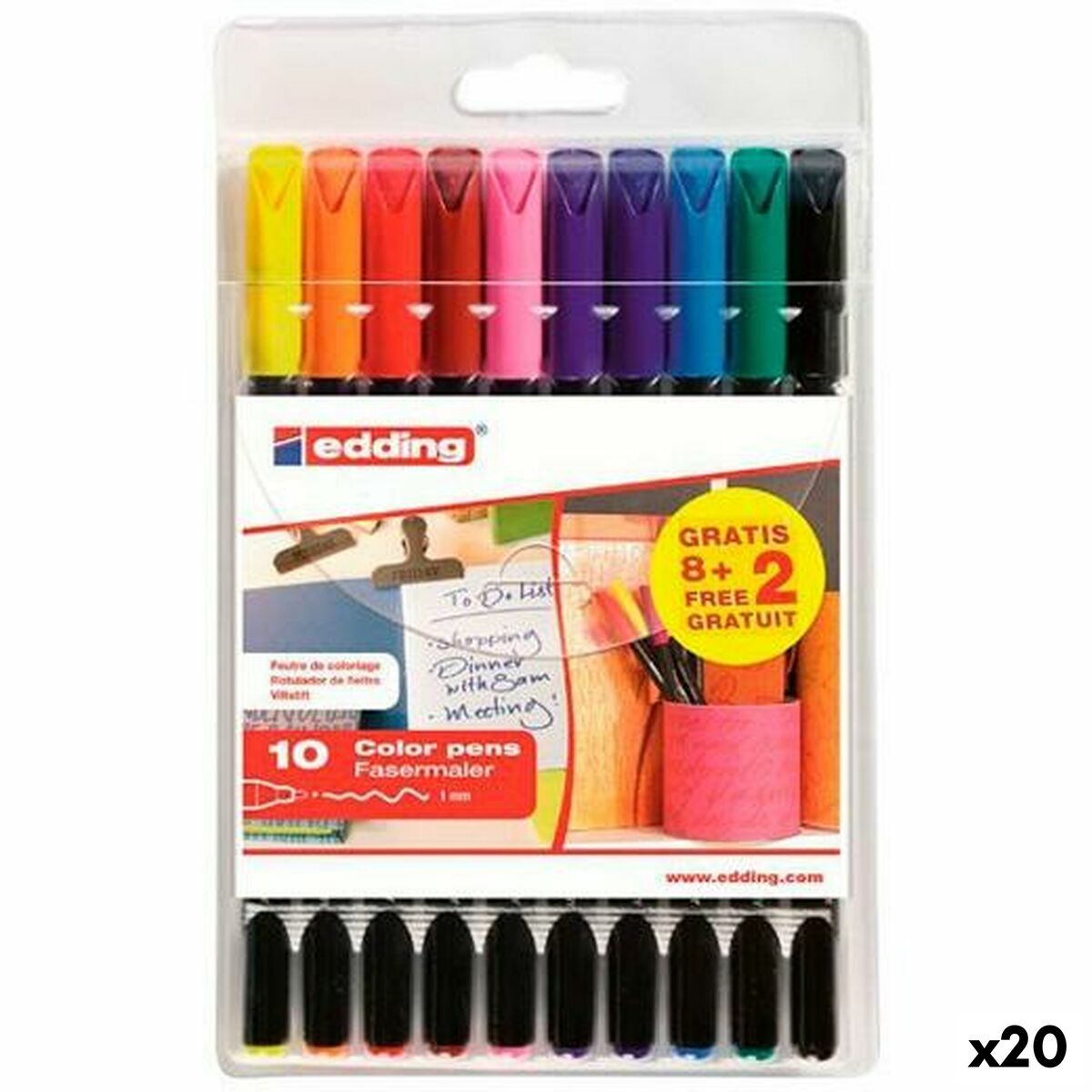 Conjunto de Canetas de Feltro Edding 1200 Estojo (20 Unidades)