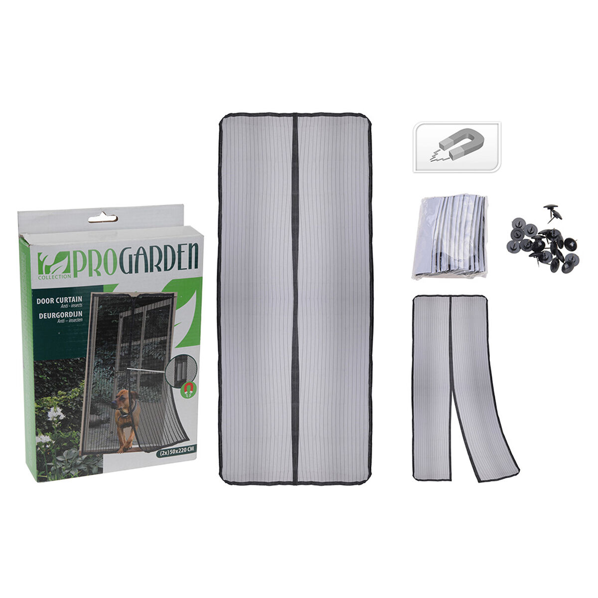 Mosquiteiro Progarden Magnética 2 Peças Portas Fibra de Vidro Preto (50 x 220 cm)