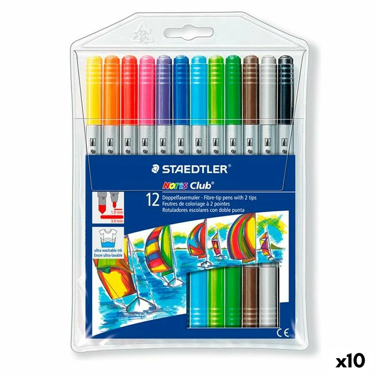 Conjunto de Canetas de Feltro Staedtler Noris Club Ponta dupla Multicolor (10 Unidades)