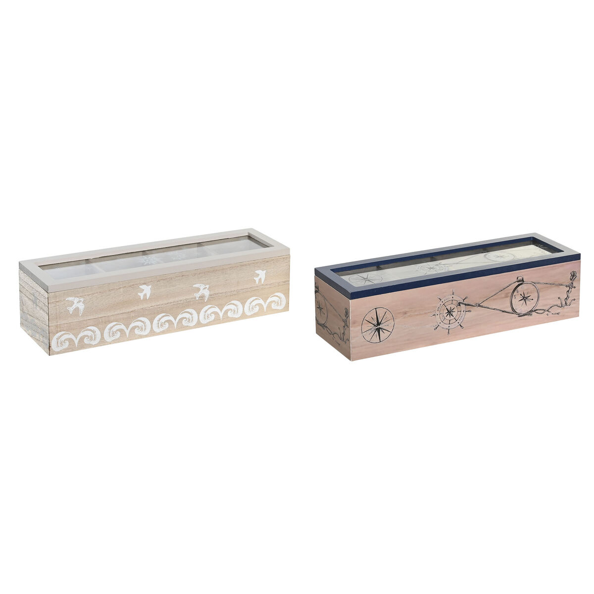 Caixa para Infusões DKD Home Decor Cristal Azul Branco Madeira MDF (30 x 9 x 8 cm) (2 Unidades)