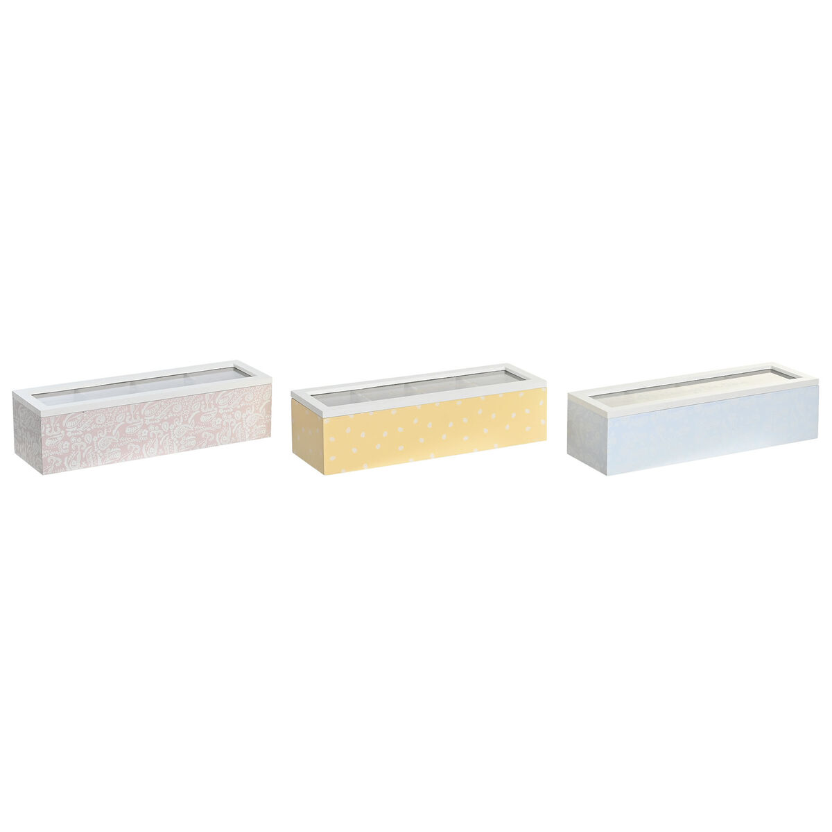 Caixa para Infusões DKD Home Decor 30 x 9 x 8 cm Cristal Azul Cor de Rosa 3 Peças Madeira MDF