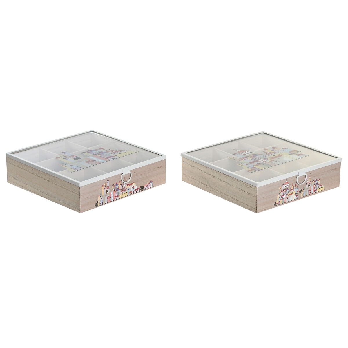 Caixa para Infusões DKD Home Decor Cristal Metal Multicolor Madeira MDF (24,5 x 24,5 x 6 cm) (2 Unidades)