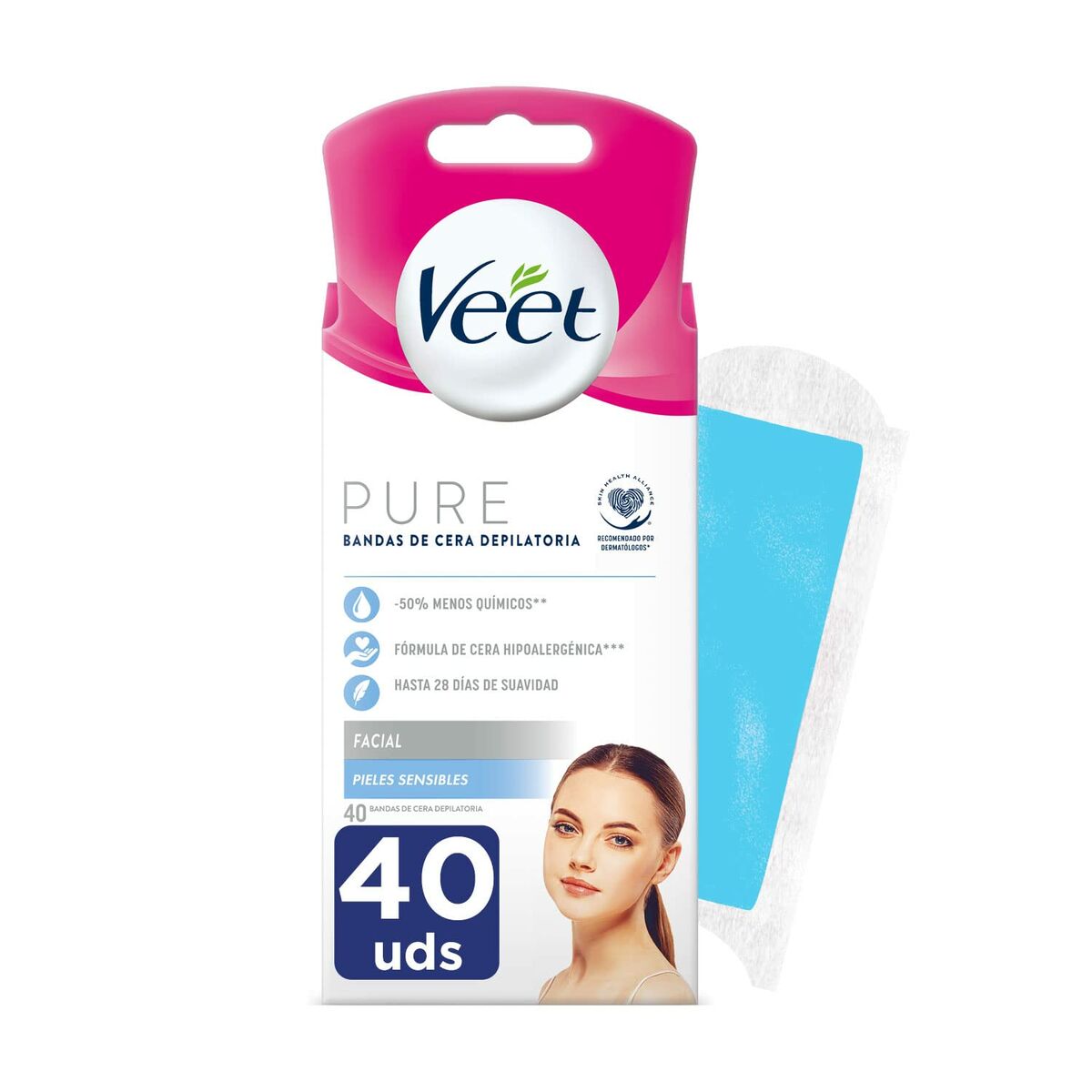 Bandas Depilatórias Faciais Veet Bandas De Cera Pure Pele sensível (40 Unidades)