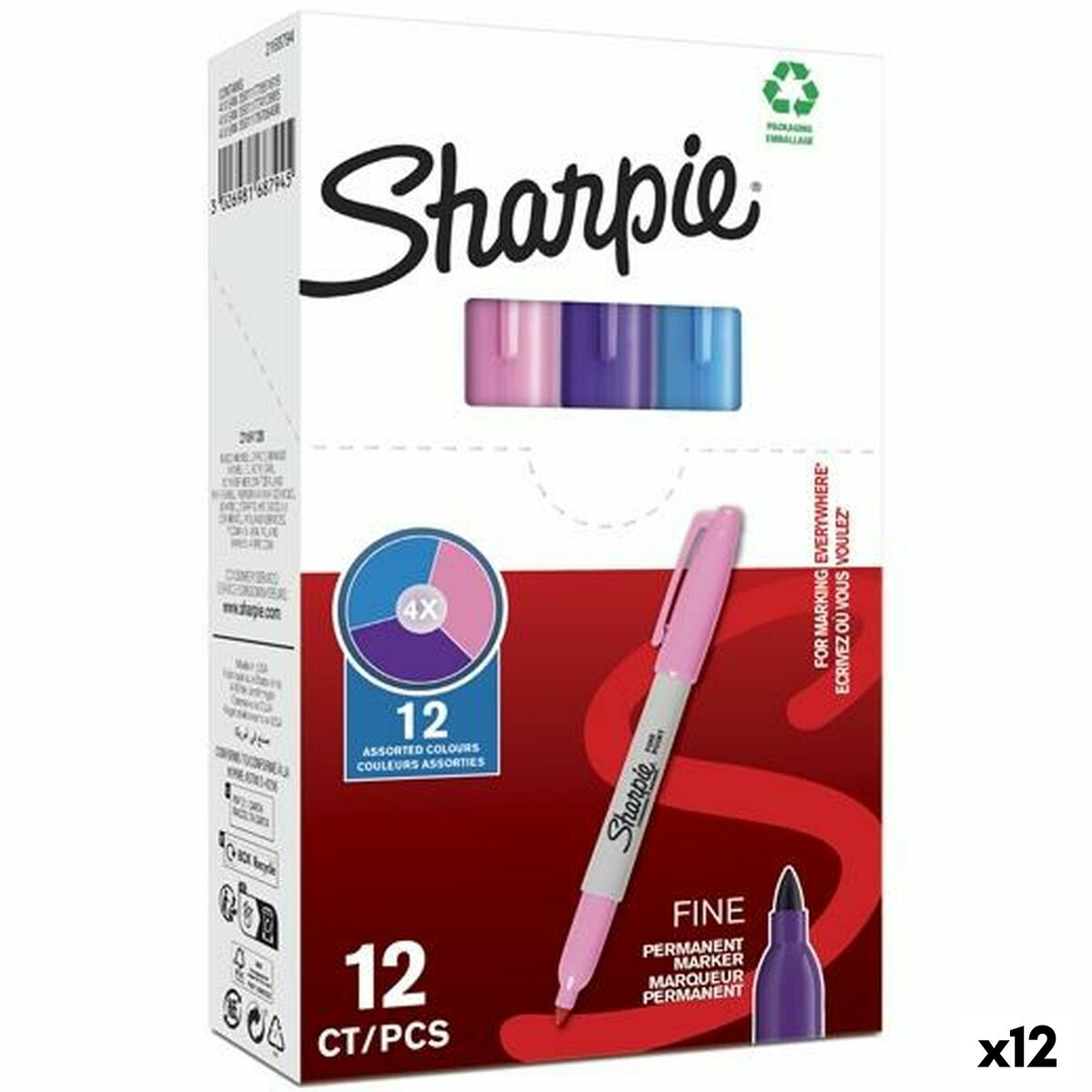 Rotulador permanente Sharpie Roxo Cor de Rosa Turquesa (12 Unidades)