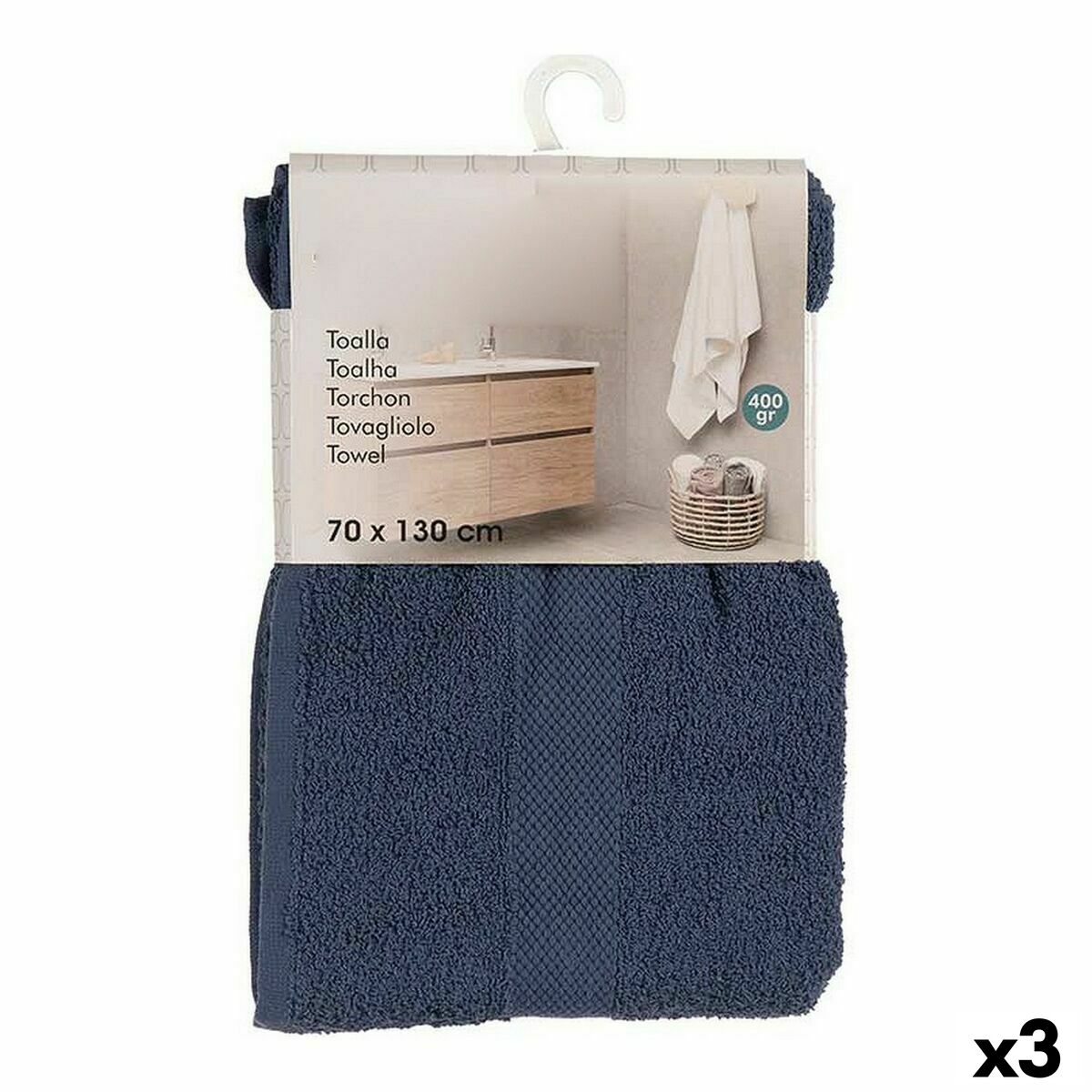 Toalha de banho Berilo Azul 80 % algodão 20 % Poliéster 70 x 0,5 x 130 cm 35 x 1 x 20 cm (3 Unidades)
