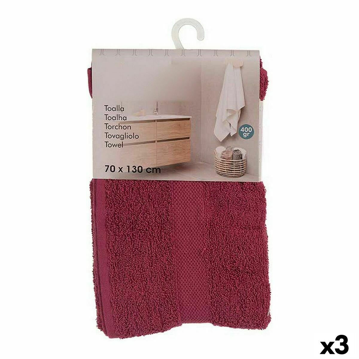 Toalha de banho Berilo Grená 80 % algodão 20 % Poliéster 70 x 0,5 x 130 cm (3 Unidades)