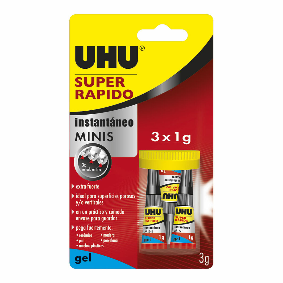 Cola UHU 36527 Minis 1 g Rápido Extraforte 3 Peças
