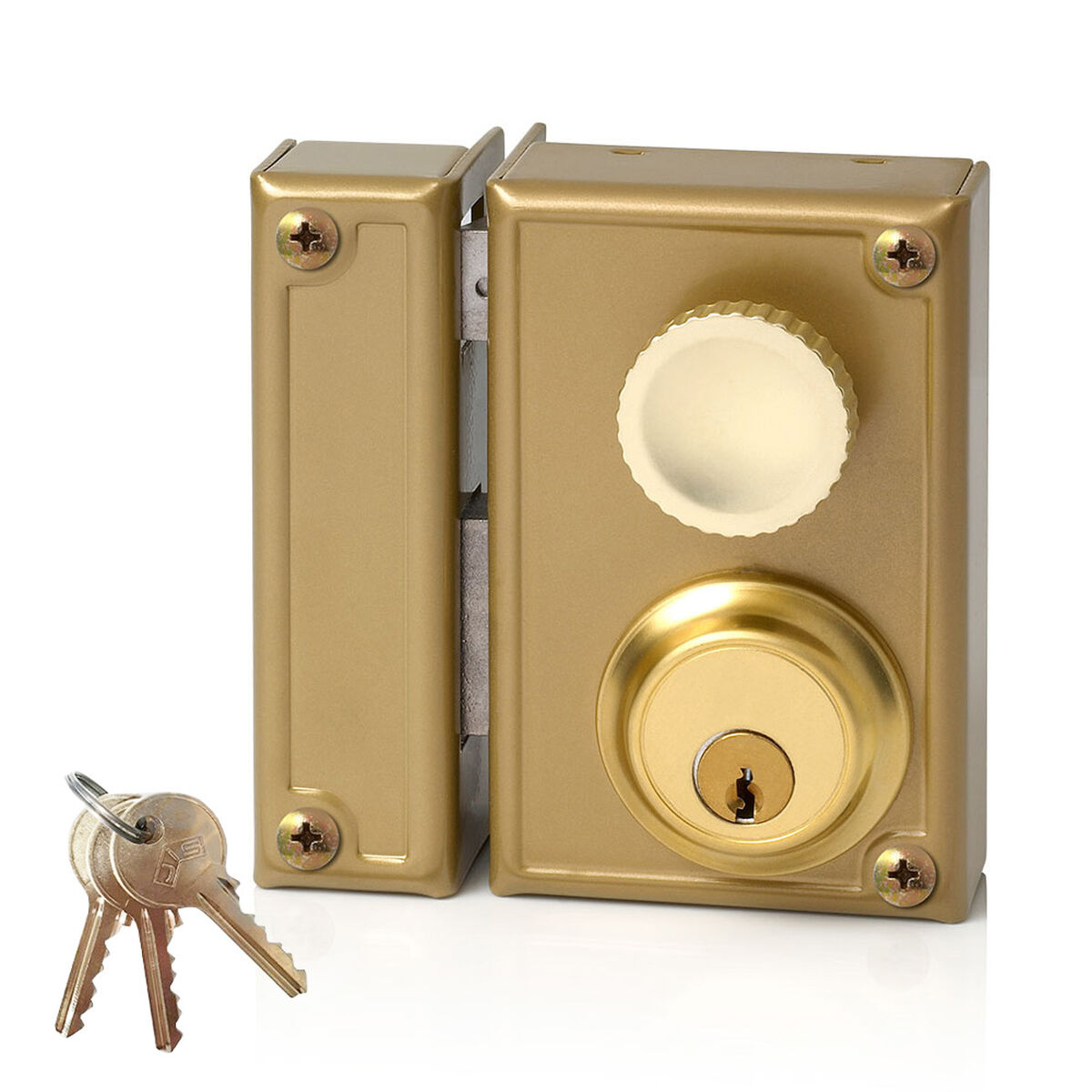 Fechadura de sobreposição Jis 34-7i Dourado Esquerda 70 mm Metal Sobrepor