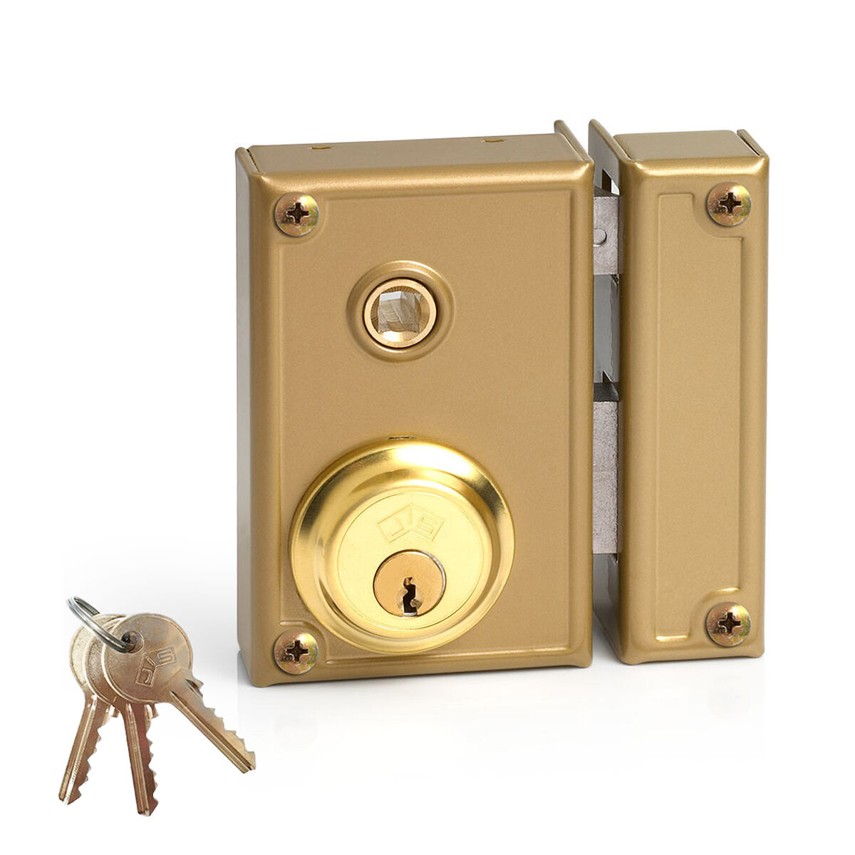 Fechadura de sobreposição Jis 35-7d Dourado Direita 70 mm Metal Sobrepor
