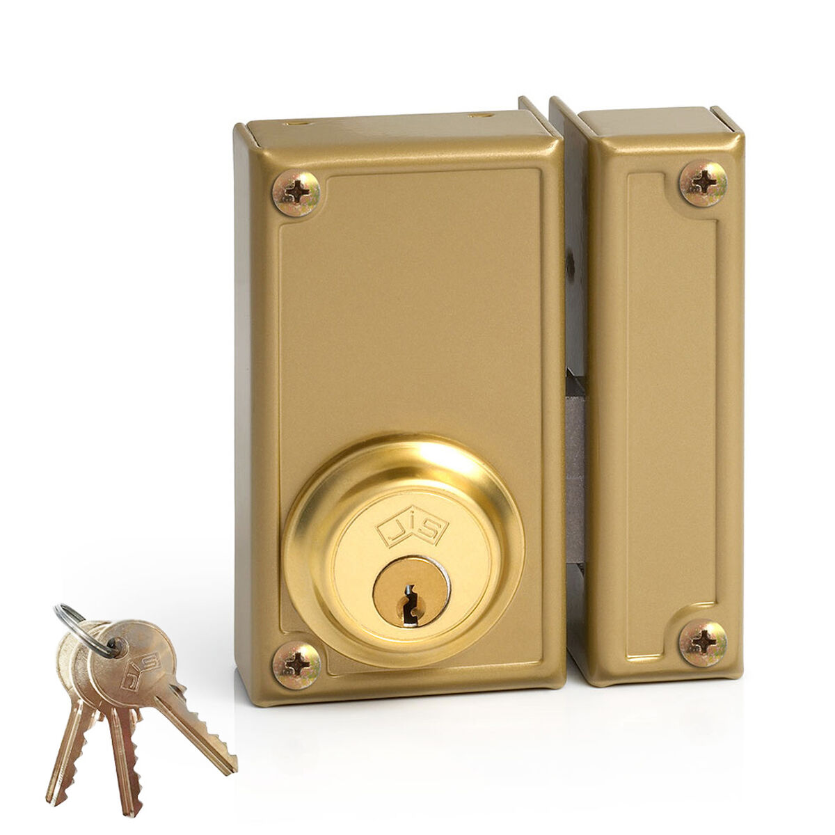 Fechadura de sobreposição Jis 33-6d Dourado Direita 60 mm Metal Sobrepor