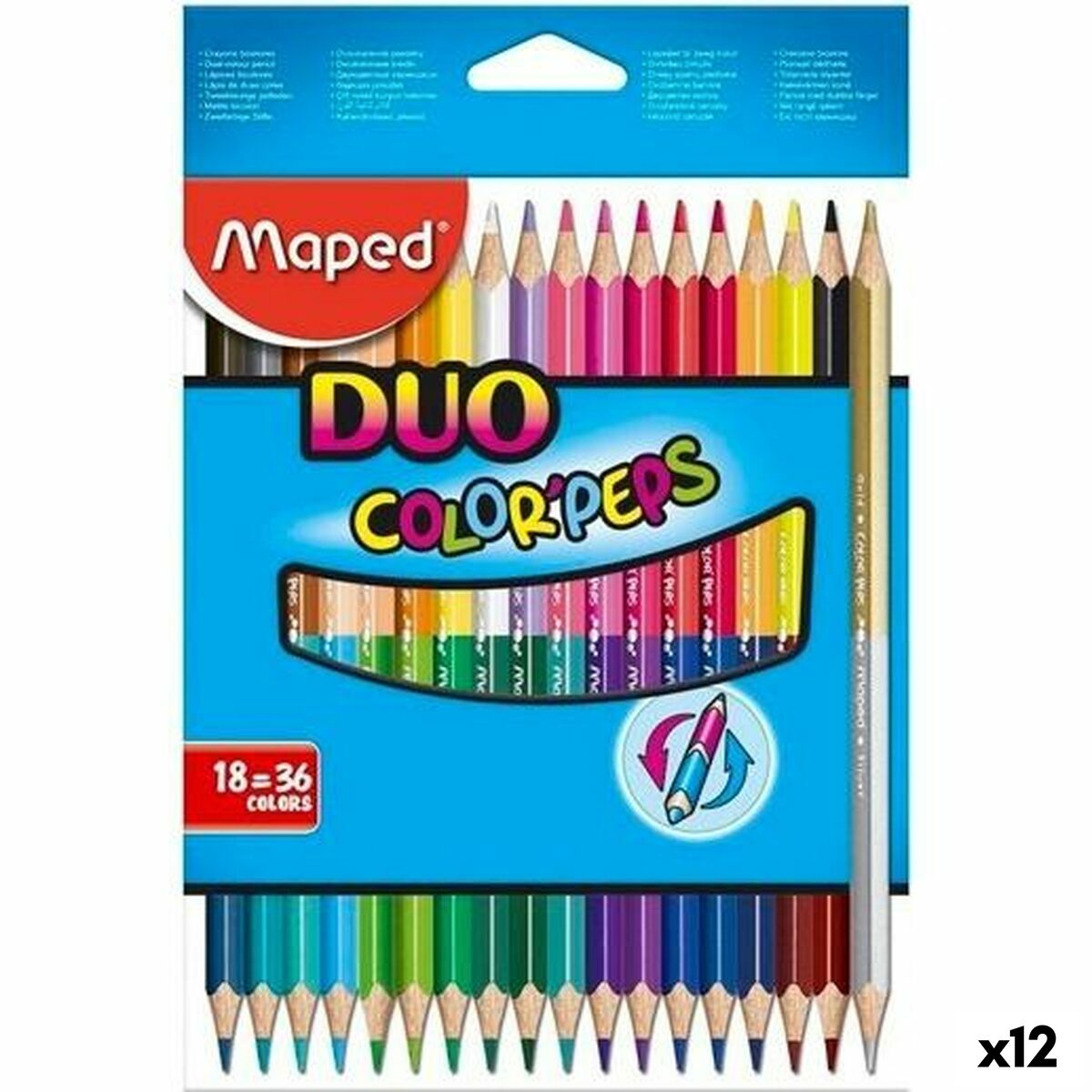 Lápis de cores Maped Duo Color' Peps Multicolor 18 Peças Ponta dupla (12 Unidades)