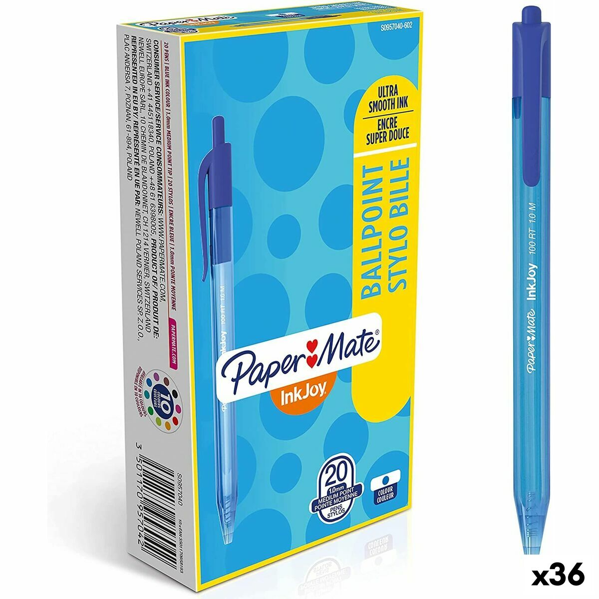 Caneta Paper Mate Inkjoy 20 Peças Azul 1 mm (36 Unidades)