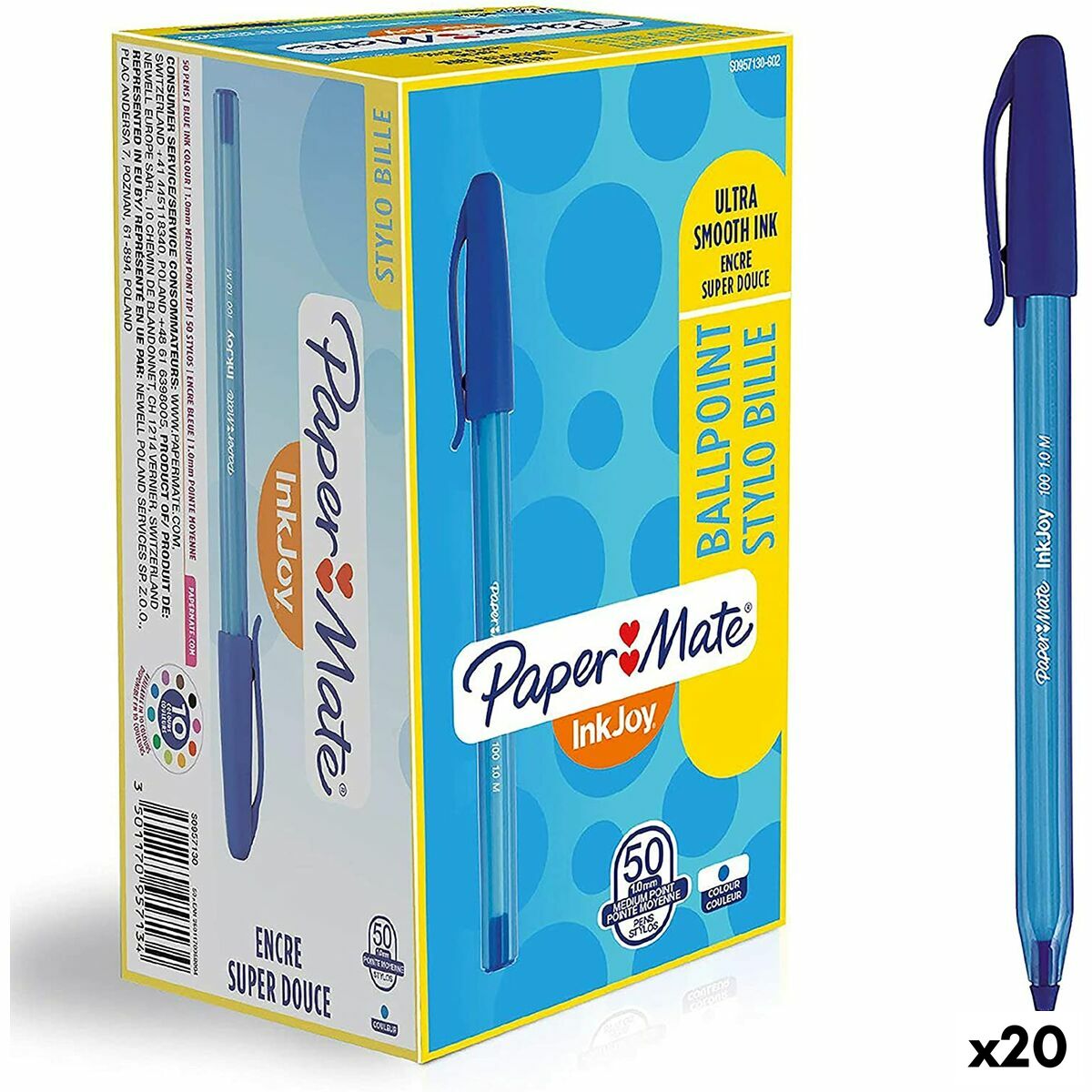 Caneta Paper Mate Inkjoy 50 Peças Azul 1 mm (20 Unidades)