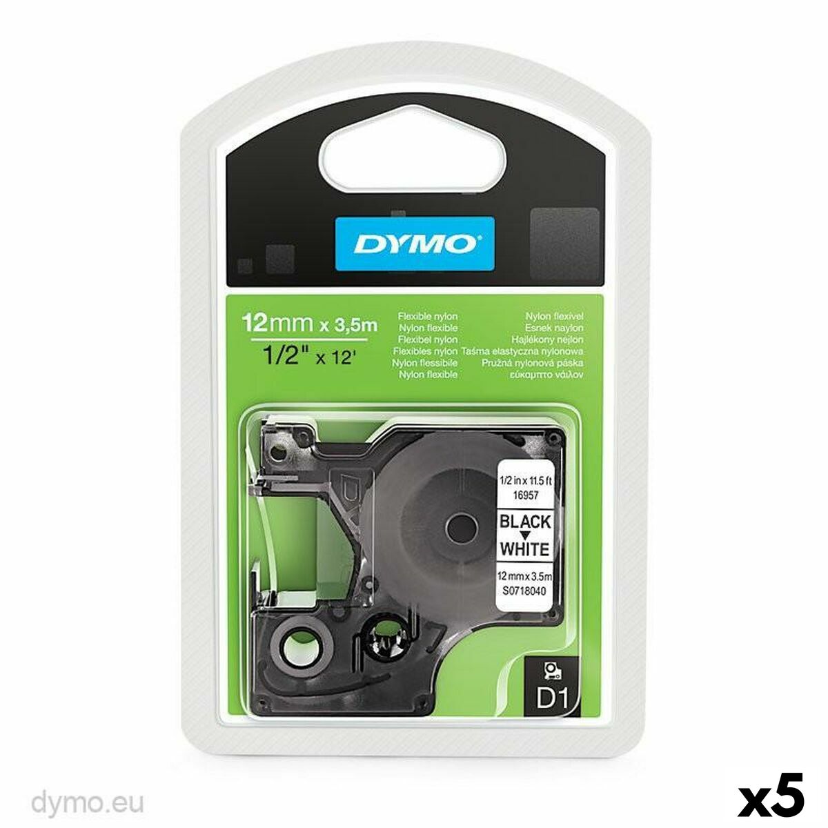 Fita de transferência térmica Dymo Branco Preto 12 x 3,5 mm (5 Unidades)