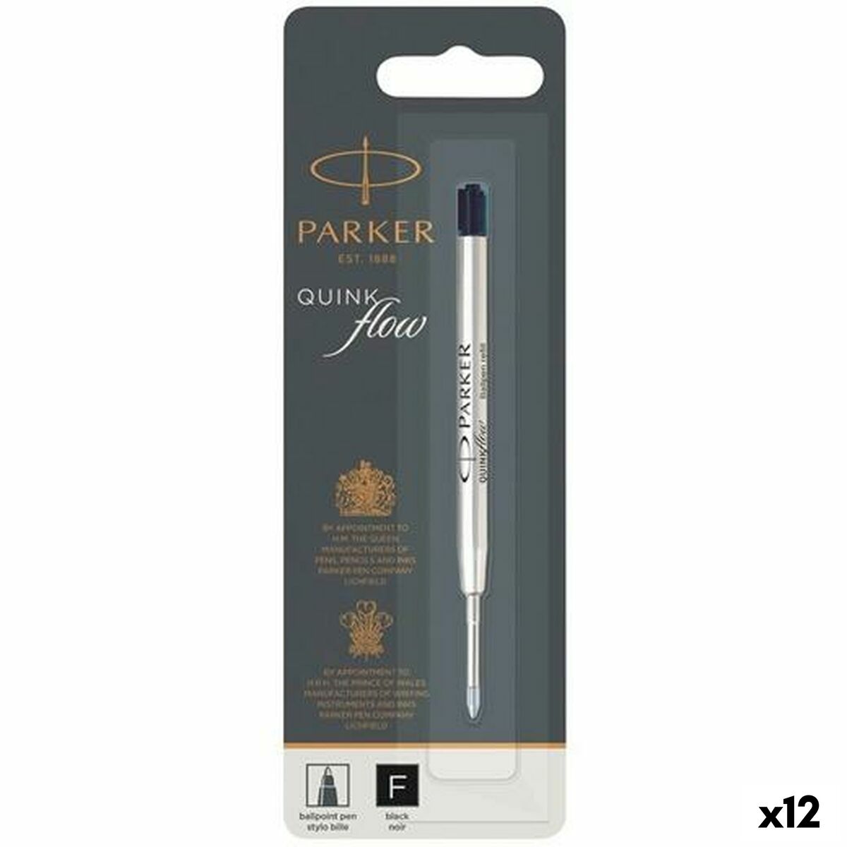 Caneta sobresselente Parker Quink Flow Preto 0,8 mm (12 Unidades)