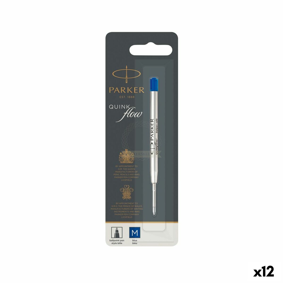 Caneta sobresselente Parker Quink Flow Azul (12 Unidades)