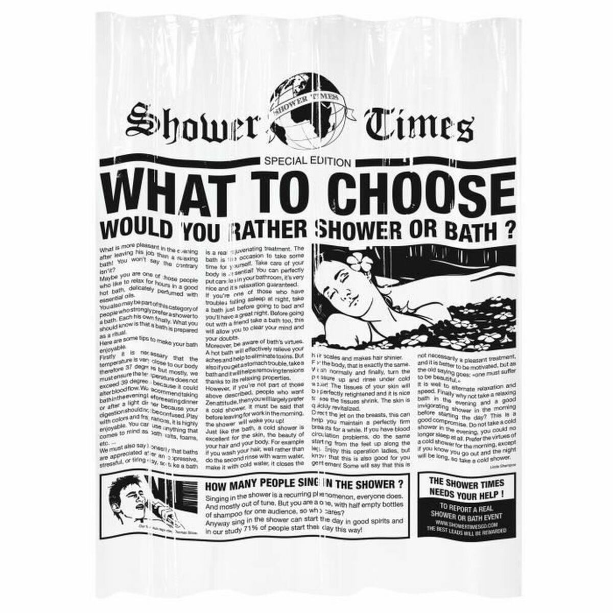 Cortina de Duche Gelco Gazette Preto PEVA 180 x 200 cm