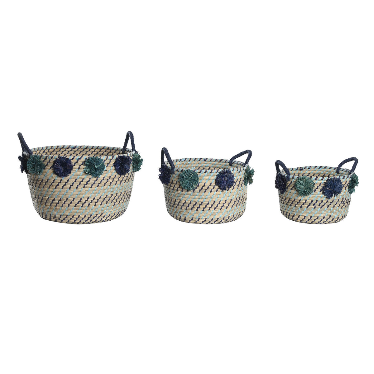 Conjunto de Cestas DKD Home Decor Polipropileno Pompons 46 x 44 x 34 cm