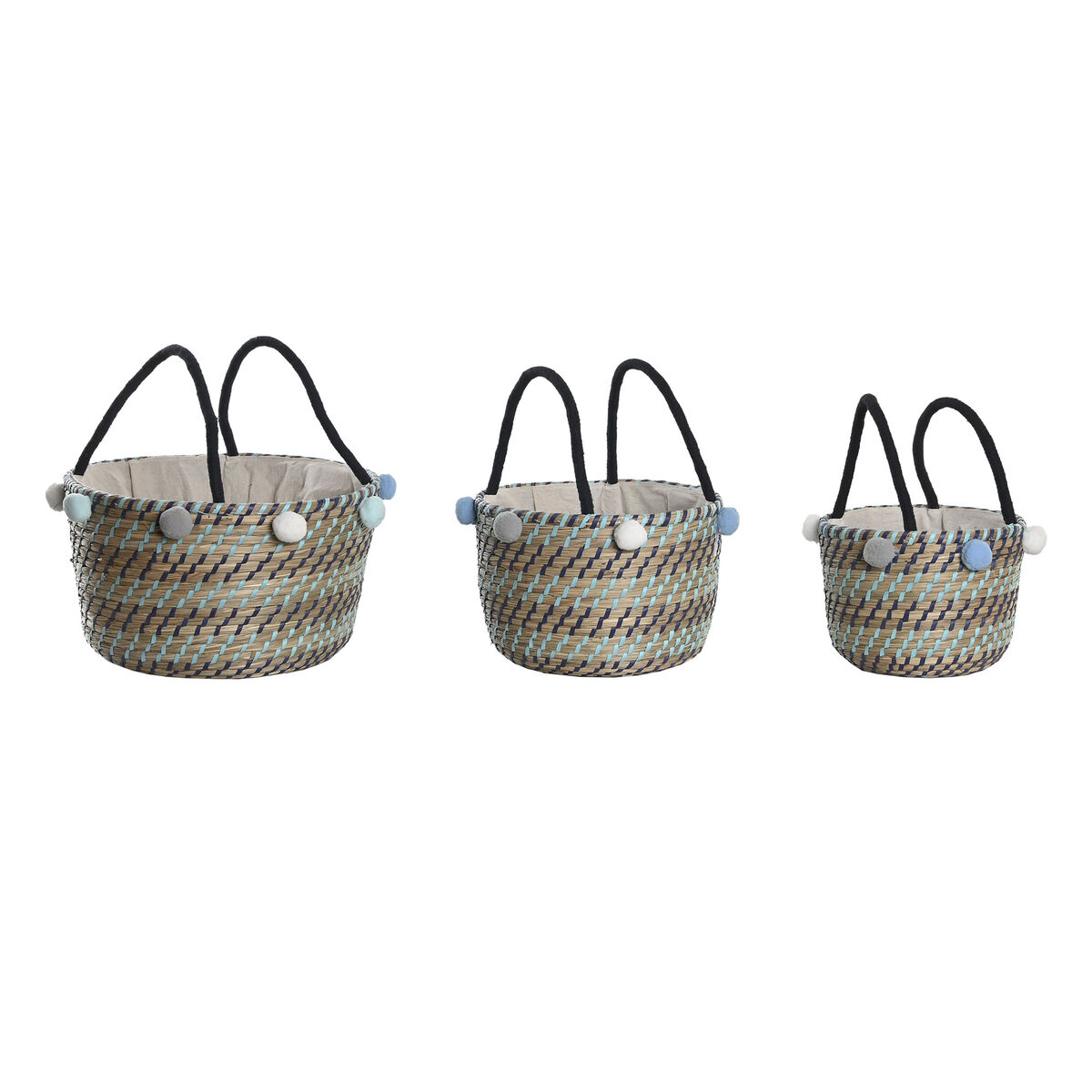 Conjunto de Cestas DKD Home Decor Pompons 43 x 43 x 43 cm