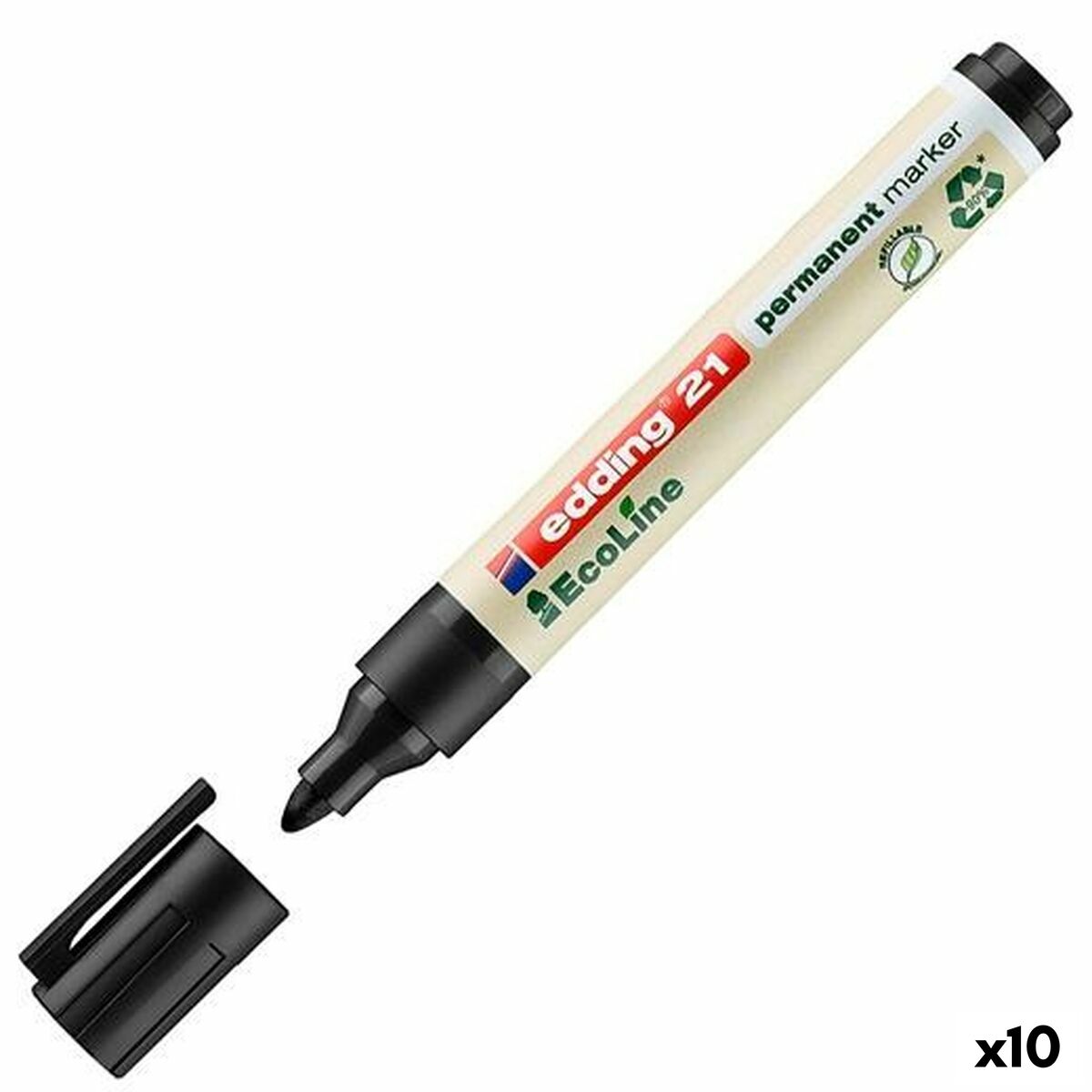 Rotulador permanente Edding 21 Ecoline Preto (10 Unidades)