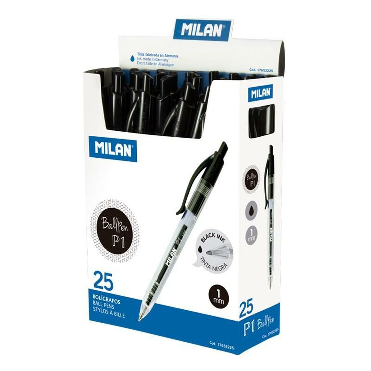 Caneta Milan P1 Preto 1 mm (25 Peças)