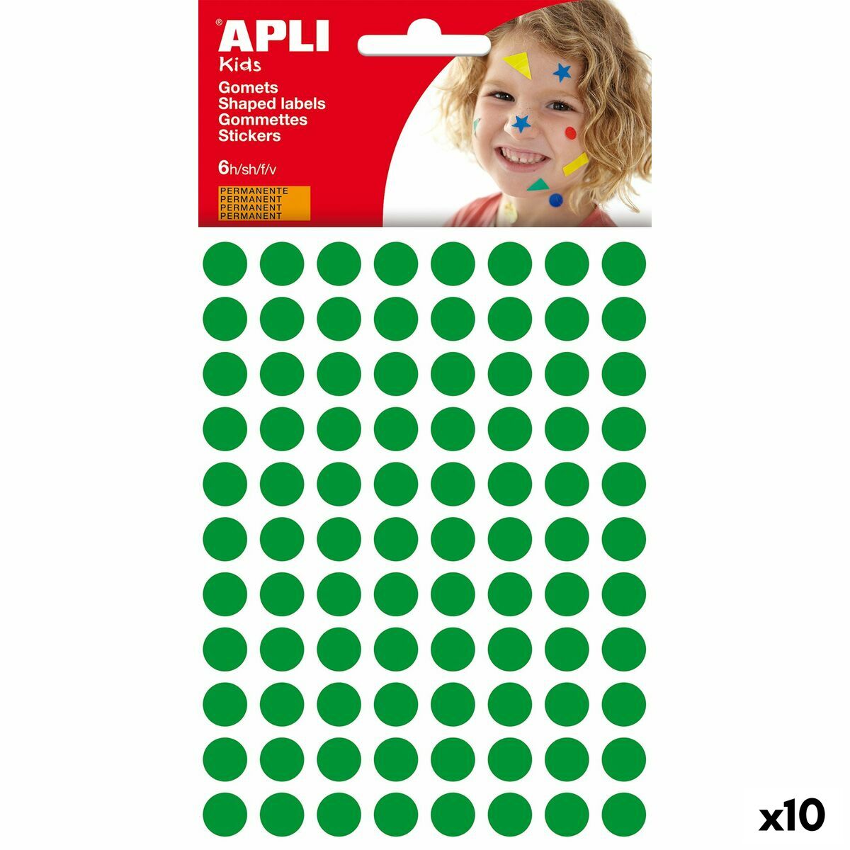 Etiquetas Apli Kids Gomets Verde Redondo (10 Unidades)